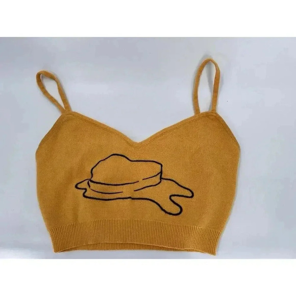 BTS Yellow Cropped Sweater Tank Top Embroidered "Butter" Women’s SMALL EUC - Picture 3 of 11